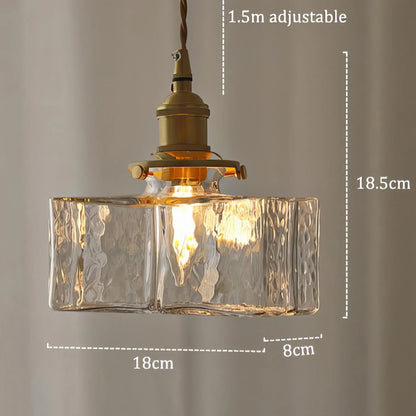Vintage pendellampe i glas med messingfinish