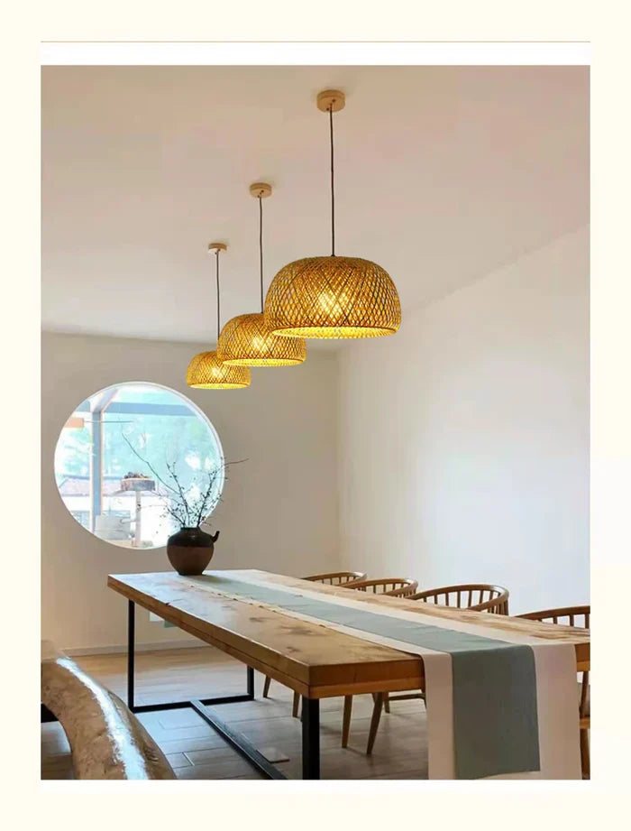 Rattan pendellampe i Boho-stil – Håndflетtet loftlampe i bambus