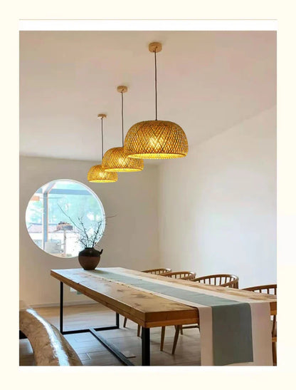 Rattan pendellampe i Boho-stil – Håndflетtet loftlampe i bambus