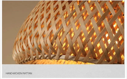 Rattan pendellampe i Boho-stil – Håndflетtet loftlampe i bambus