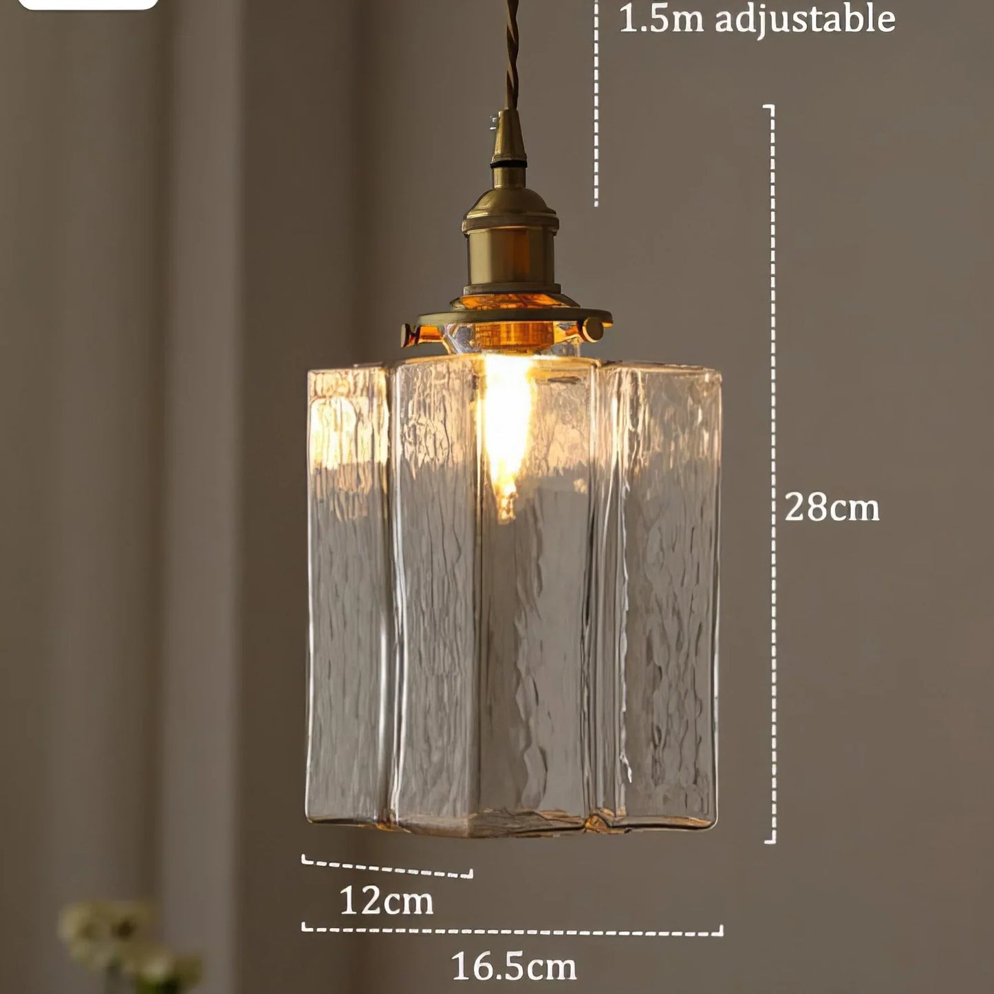 Vintage pendellampe i glas med messingfinish