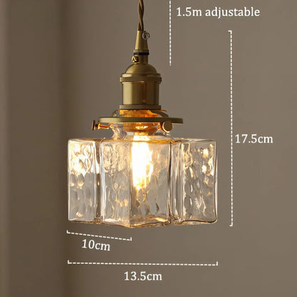 Vintage pendellampe i glas med messingfinish