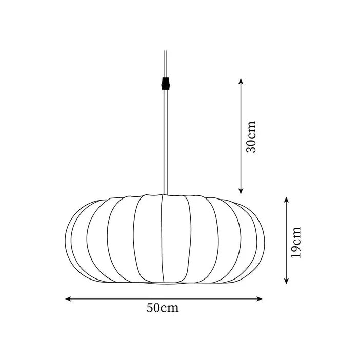 Loftlampe med silkeskærm i japansk wabi-sabi stil – oval skærm med let ribbet overflade
