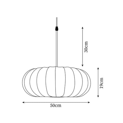 Loftlampe med silkeskærm i japansk wabi-sabi stil – oval skærm med let ribbet overflade