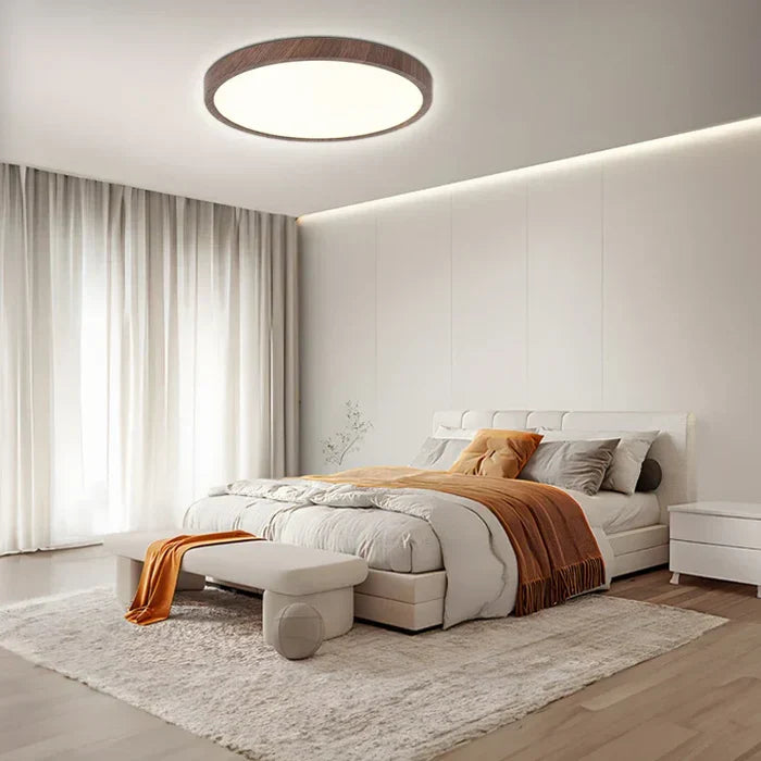 Moderne rund LED-loftlampe med træramme