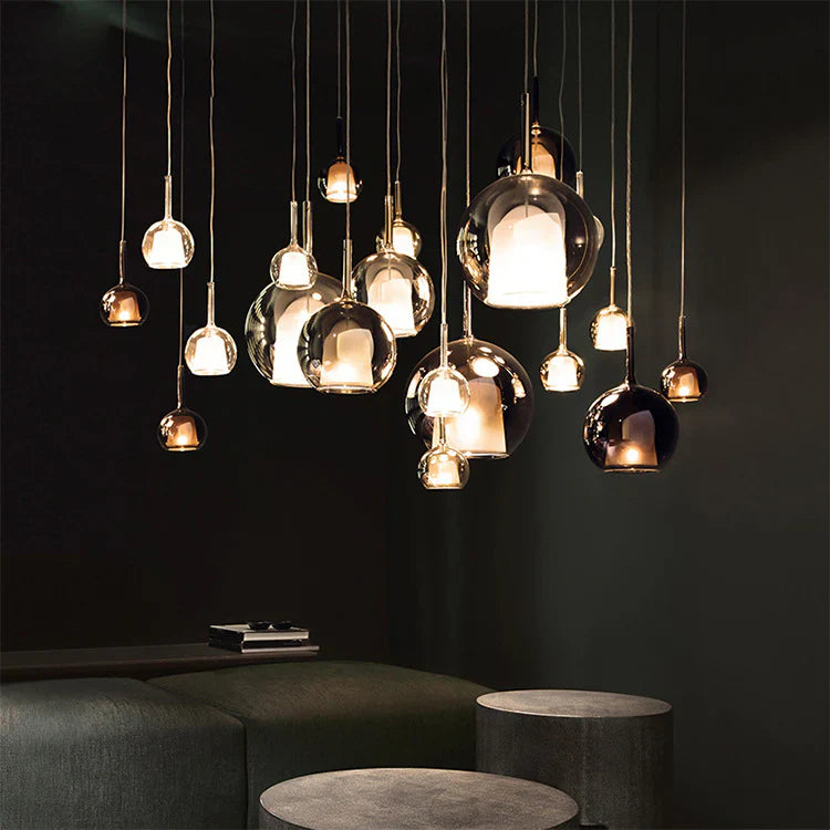 Moderne cluster-pendellampe med røget glas