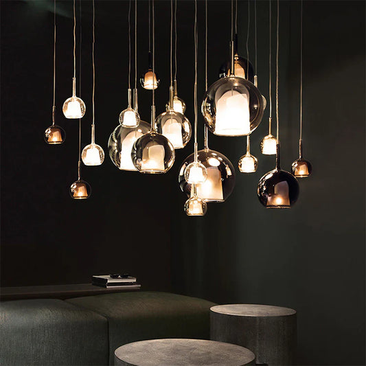 Moderne cluster-pendellampe med røget glas