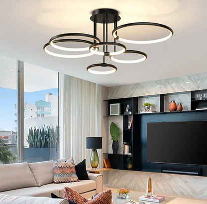 Moderne LED-loftlampe med ringe og geometrisk form